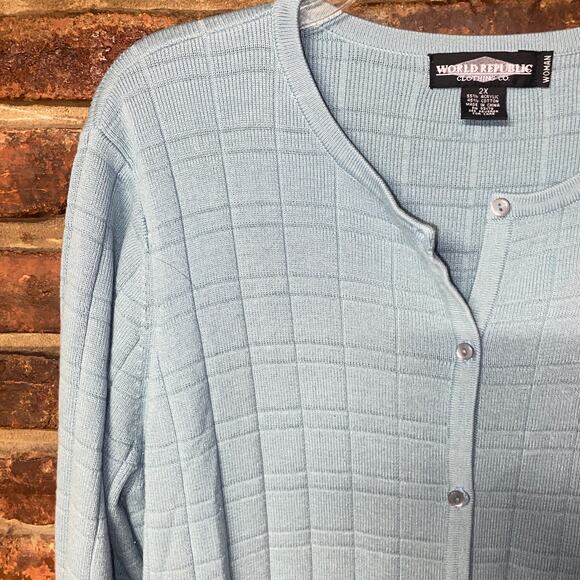 World Republic Clothing Co Bleu Knit Button Down Cardigan Sweater Womens Size 2X - Picture 2 of 5